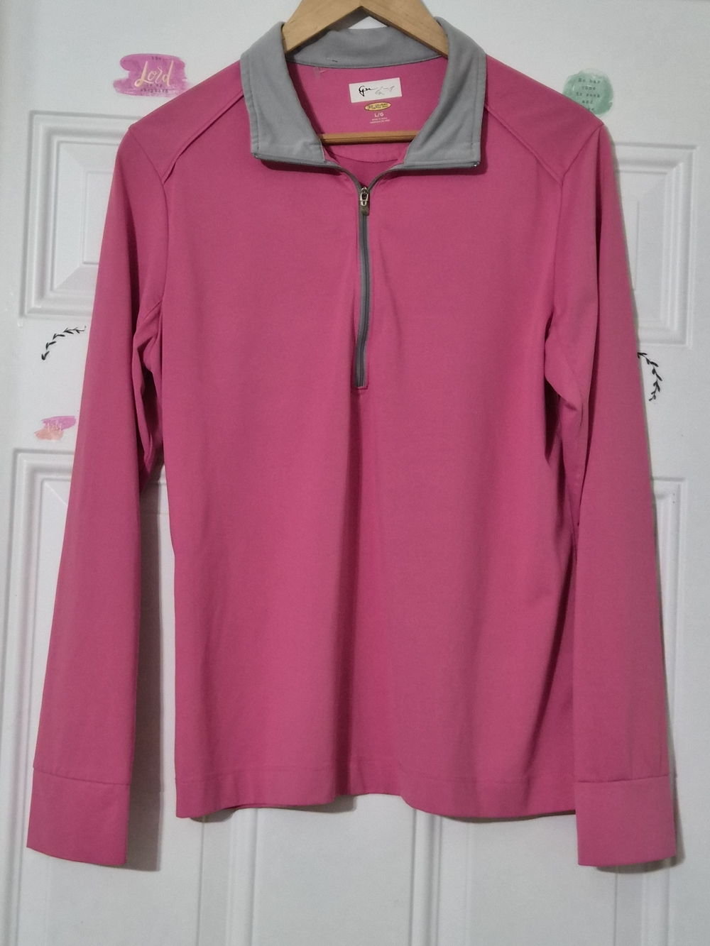 Greg Norman Collection Pink Half-Zip Pullover with Gray Collar
